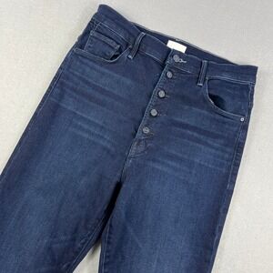 Mother High Rise Skinny Jeans Dark Wash Blue Button Fly Denim Womens Size 28